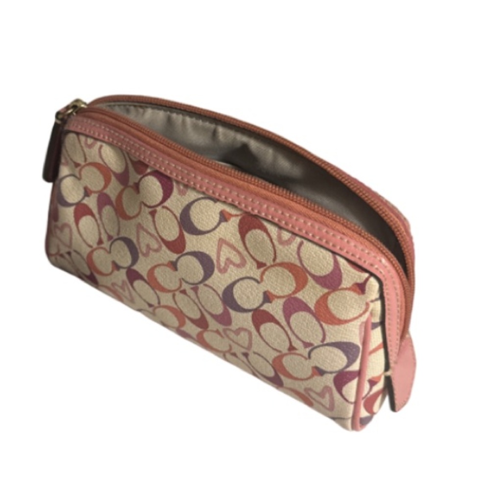 Coach Signature Cosmetic Pouch in Pink, Tan and Purple